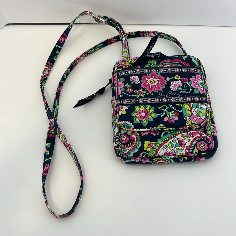 Vera Bradley Navy Blue & Pink Floral Crossbody Purse Wallet Organizer Bag - Picture 11 of 11